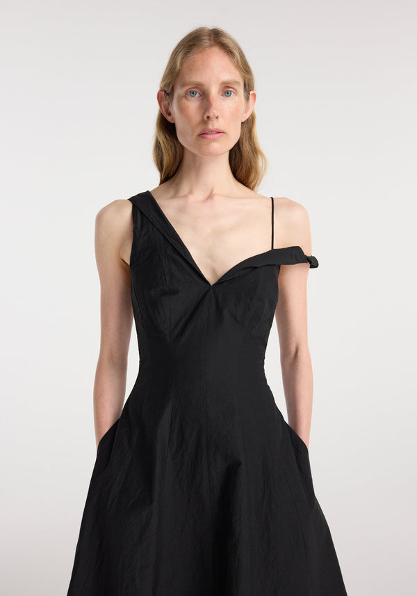 rohe off the shoulder dresses Rohe Black Asymmetrical Off Shoulder Maxi Dress