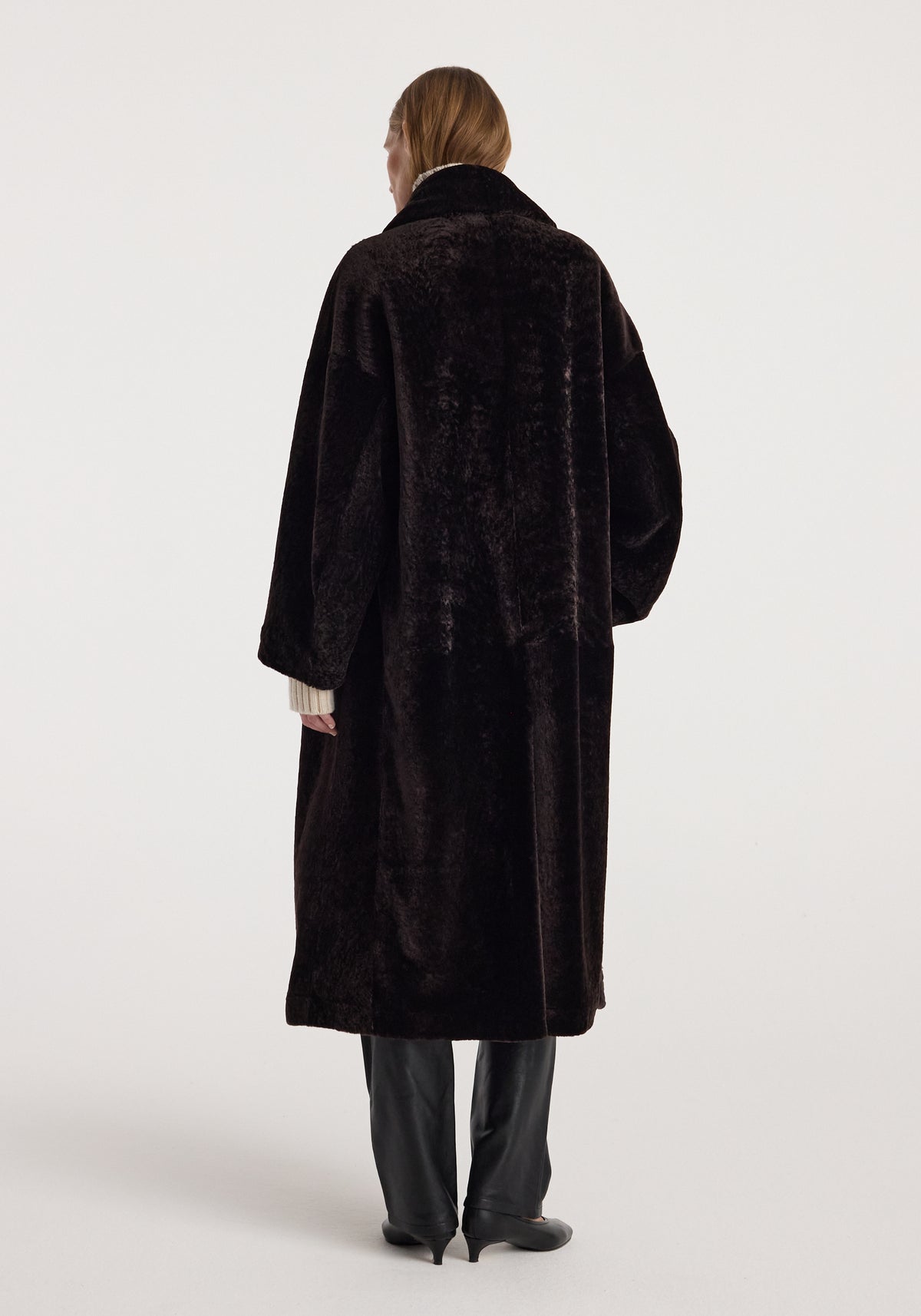 Shearling Shawl-Collar Coat | dark chocolate