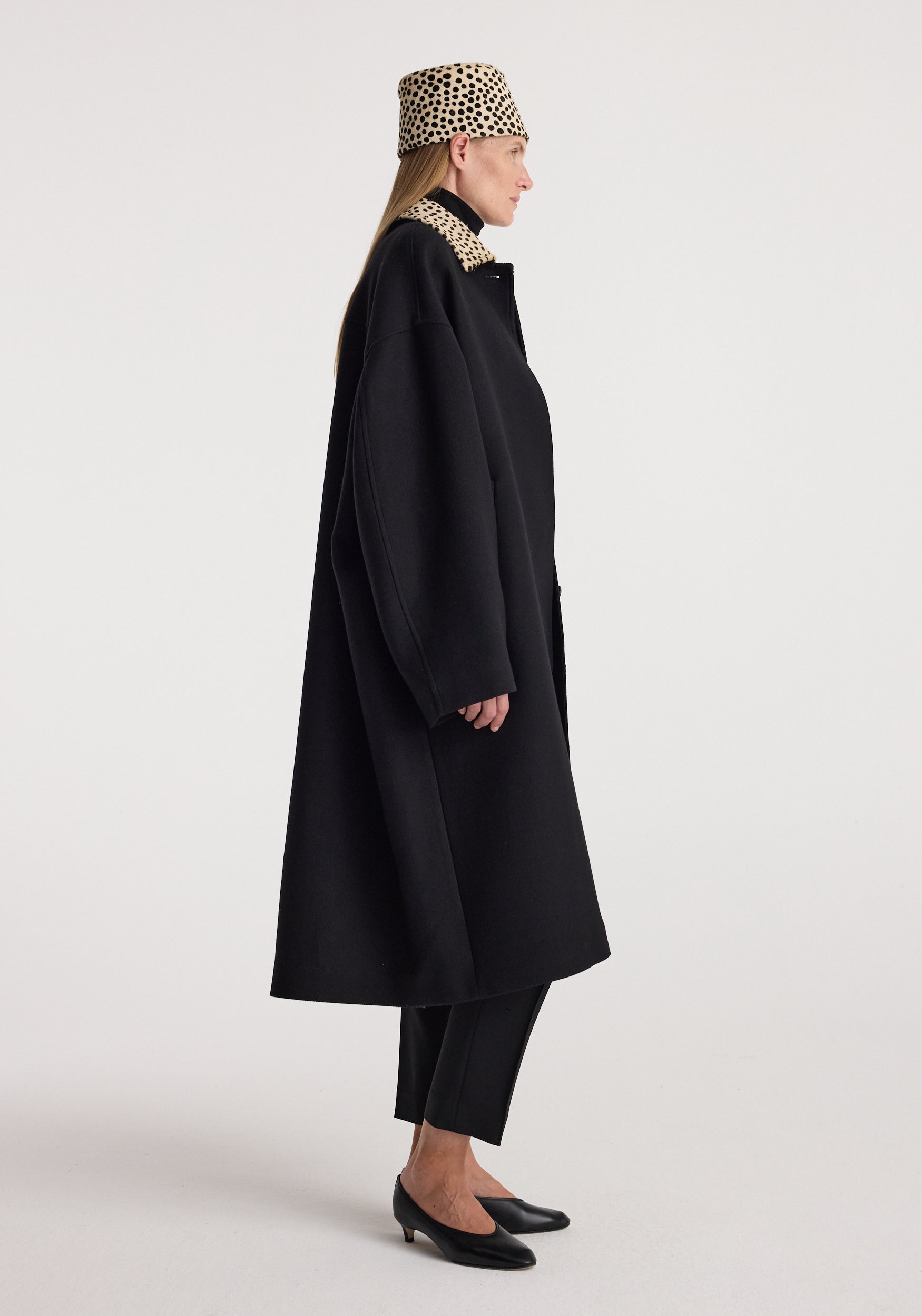 Cheetah collar wool coat | black