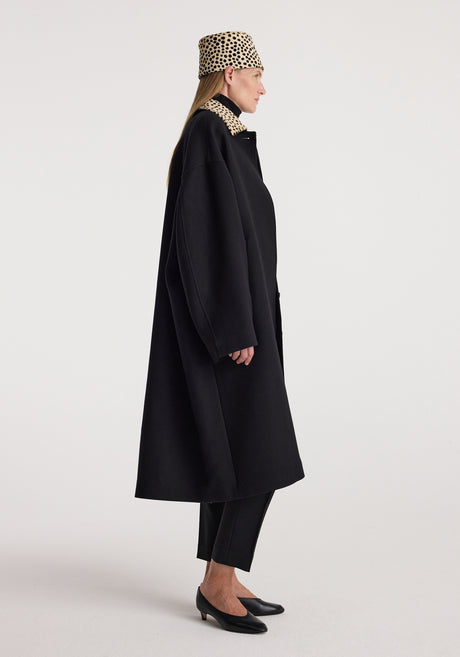 Cheetah collar wool coat | black
