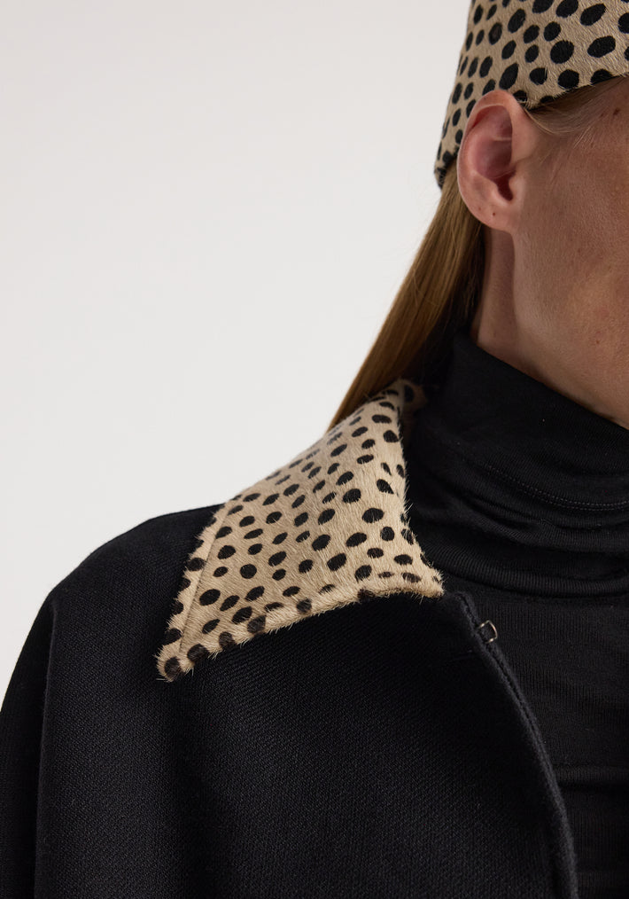 Cheetah collar wool coat | black