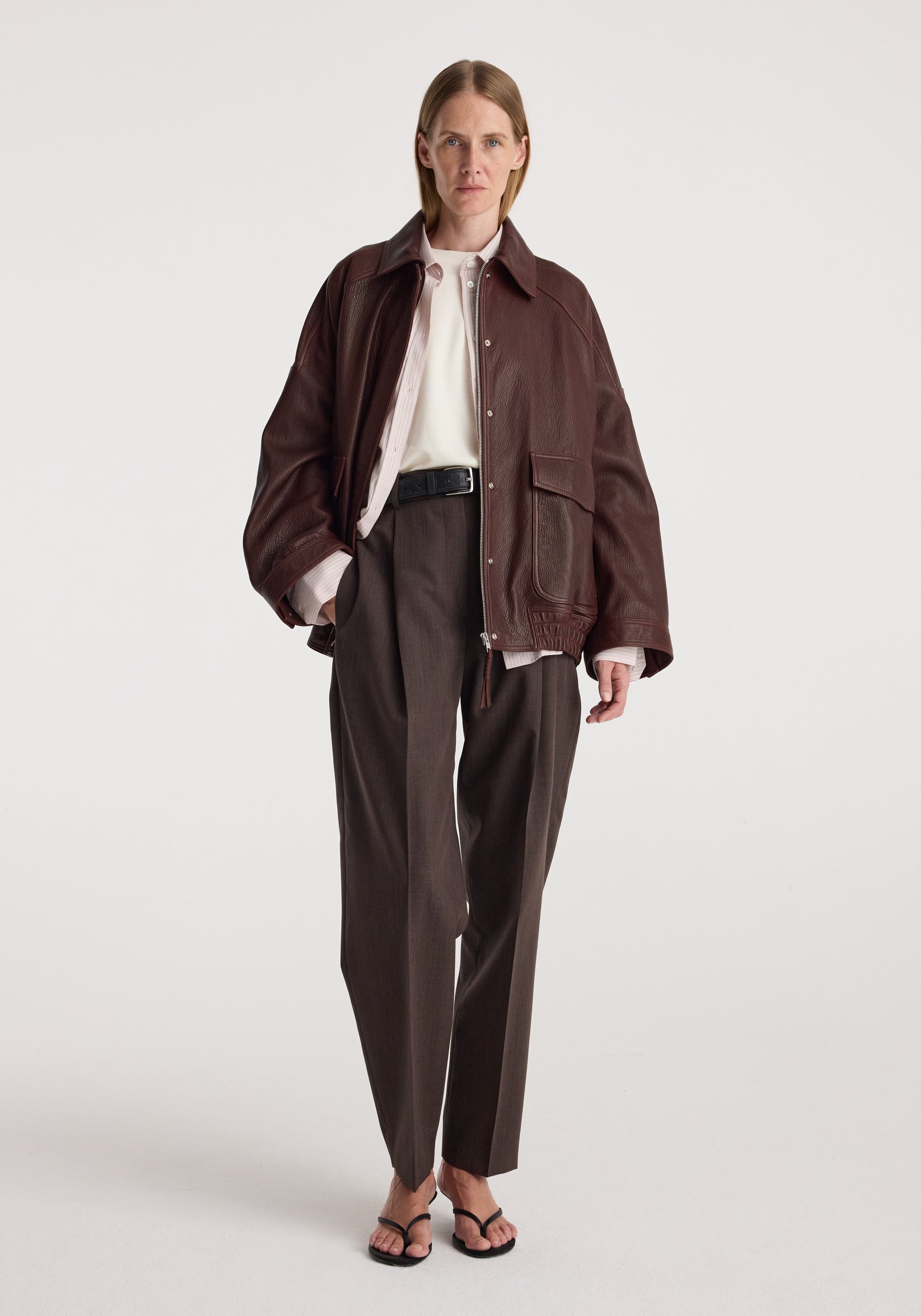 Grain leather aviator jacket | chestnut