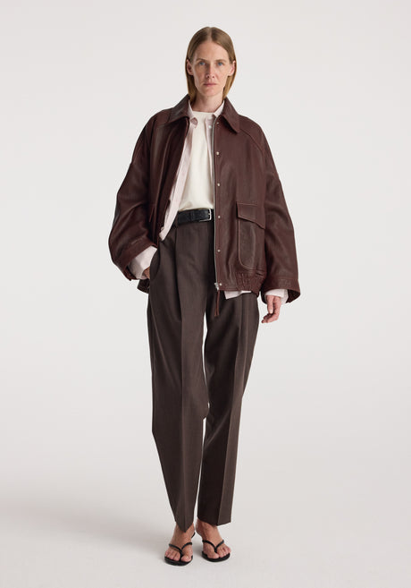 Grain leather aviator jacket | chestnut