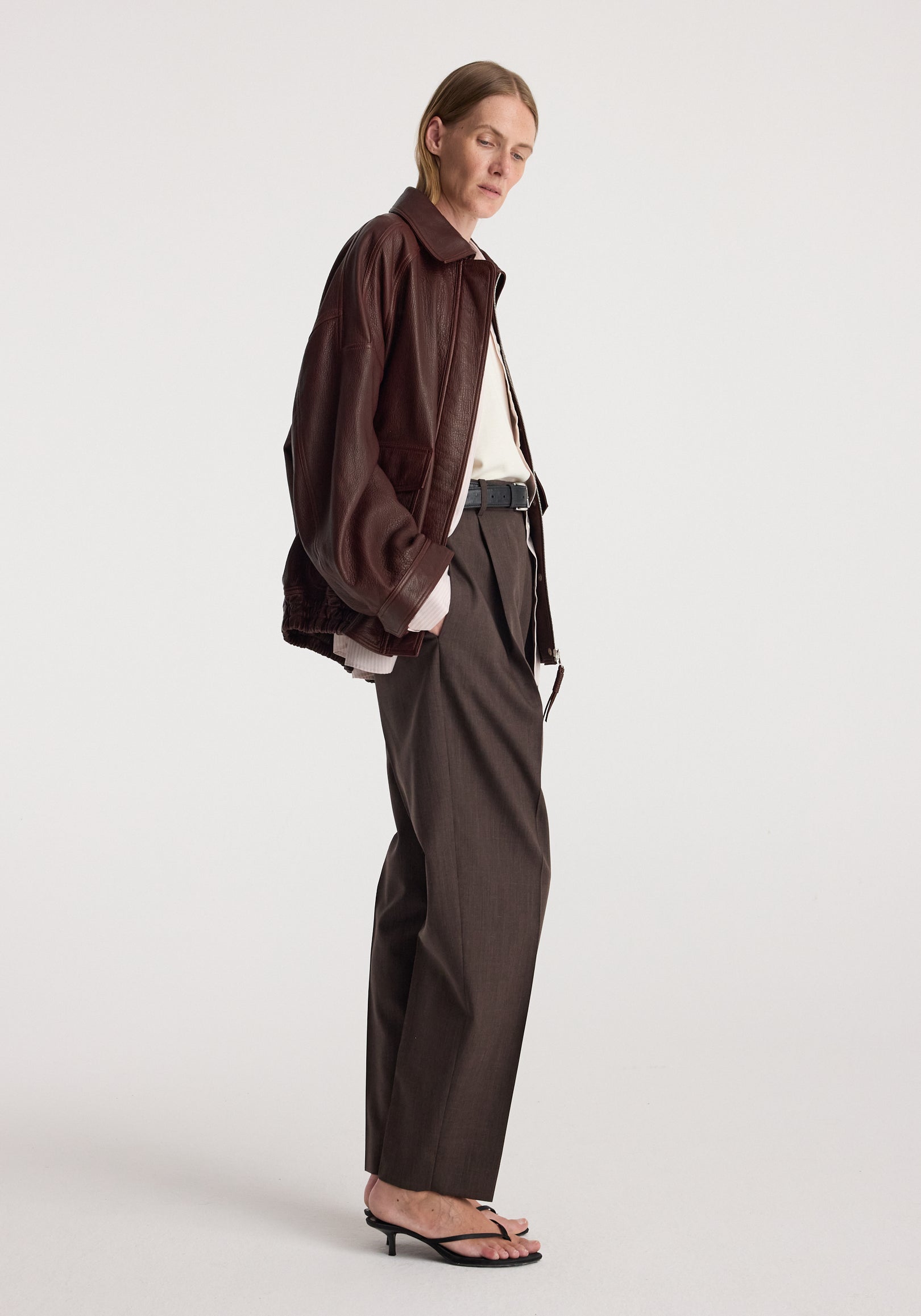 Grain leather aviator jacket | chestnut