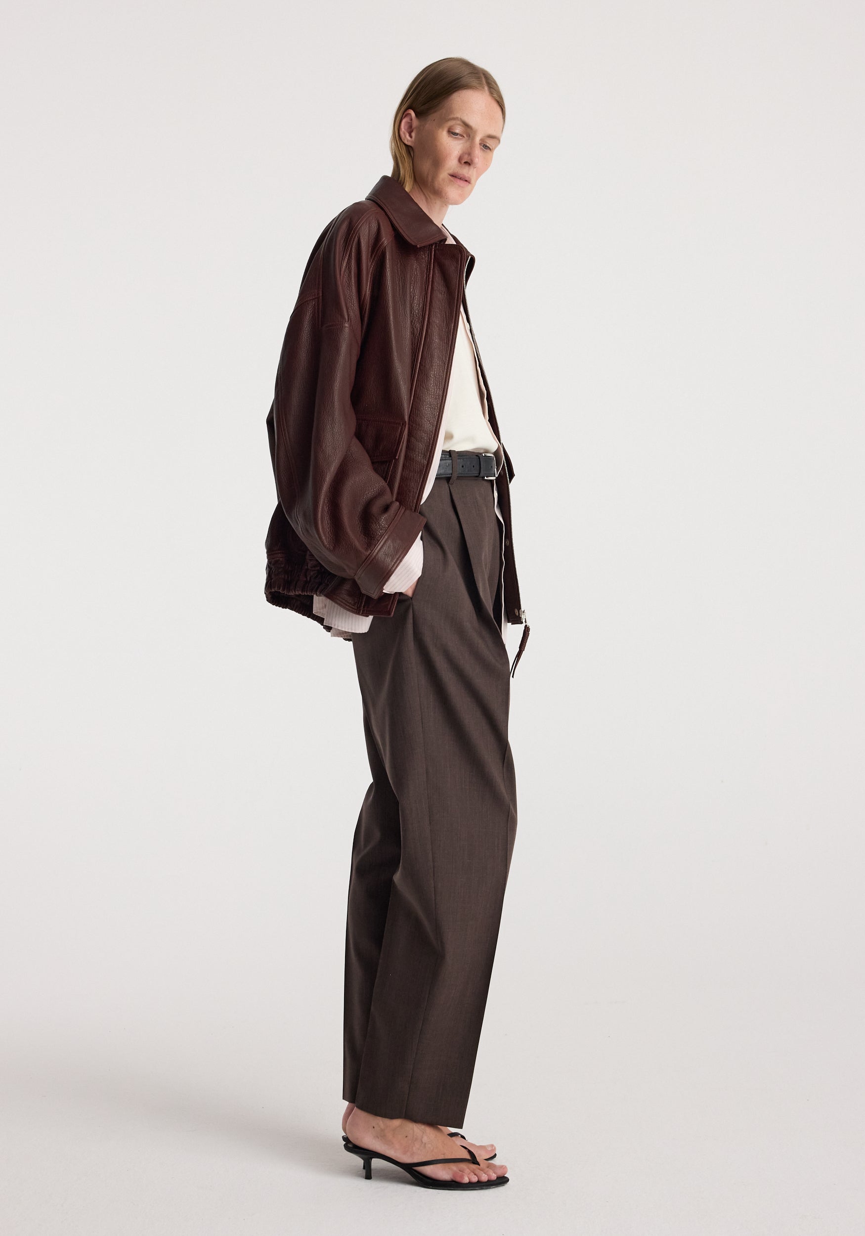 Grain leather aviator jacket | chestnut
