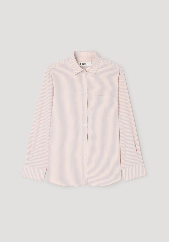 Classic fit striped shirt | rose stripe with long sleeves, button-down front, pointed collar, single chest pocket, and subtle rose-colored vertical stripes on a light background.