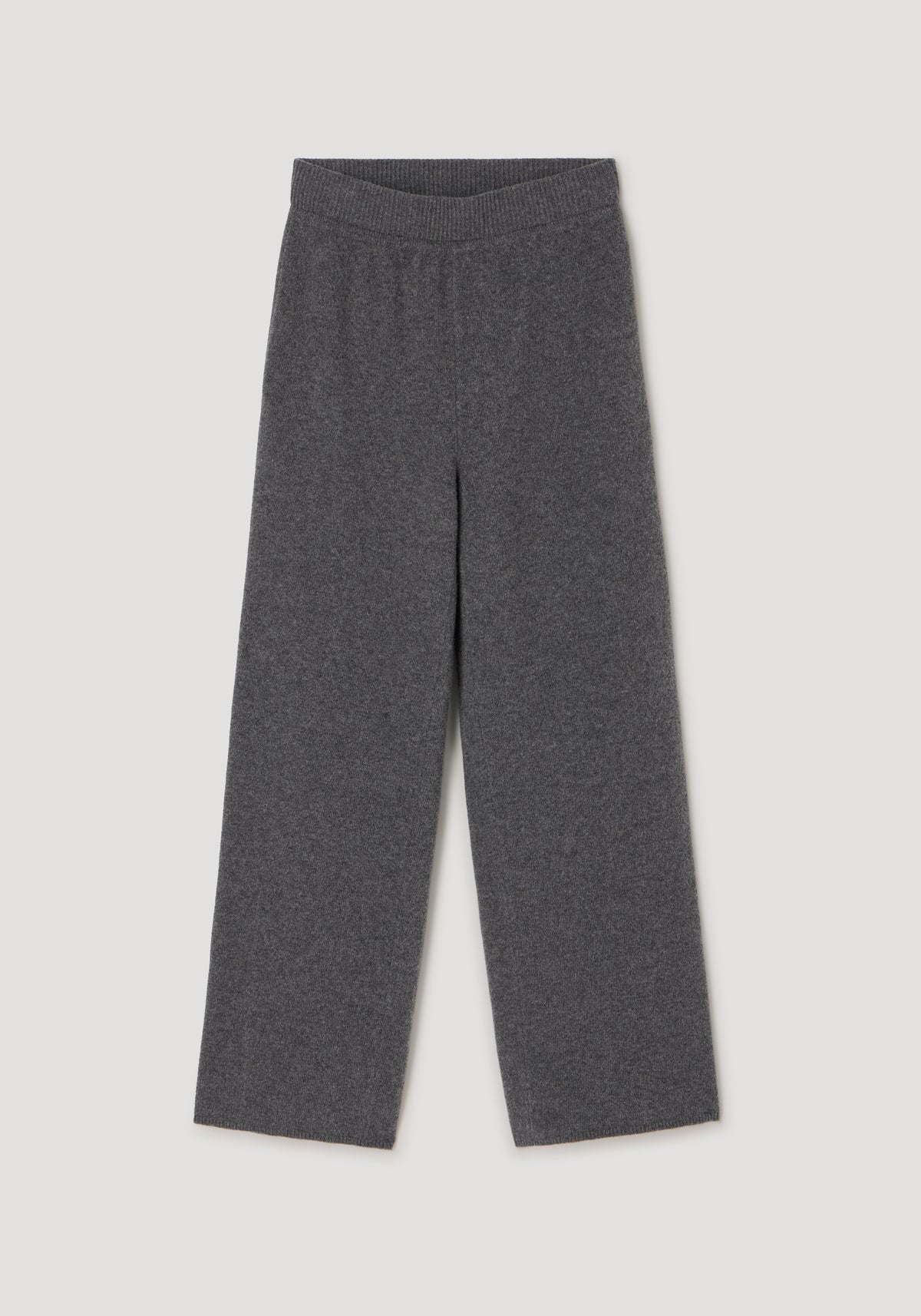 Compact knitted trousers | dark grey melange laid flat on a light background, featuring a wide-leg cut and elastic waistband for comfortable wear.
