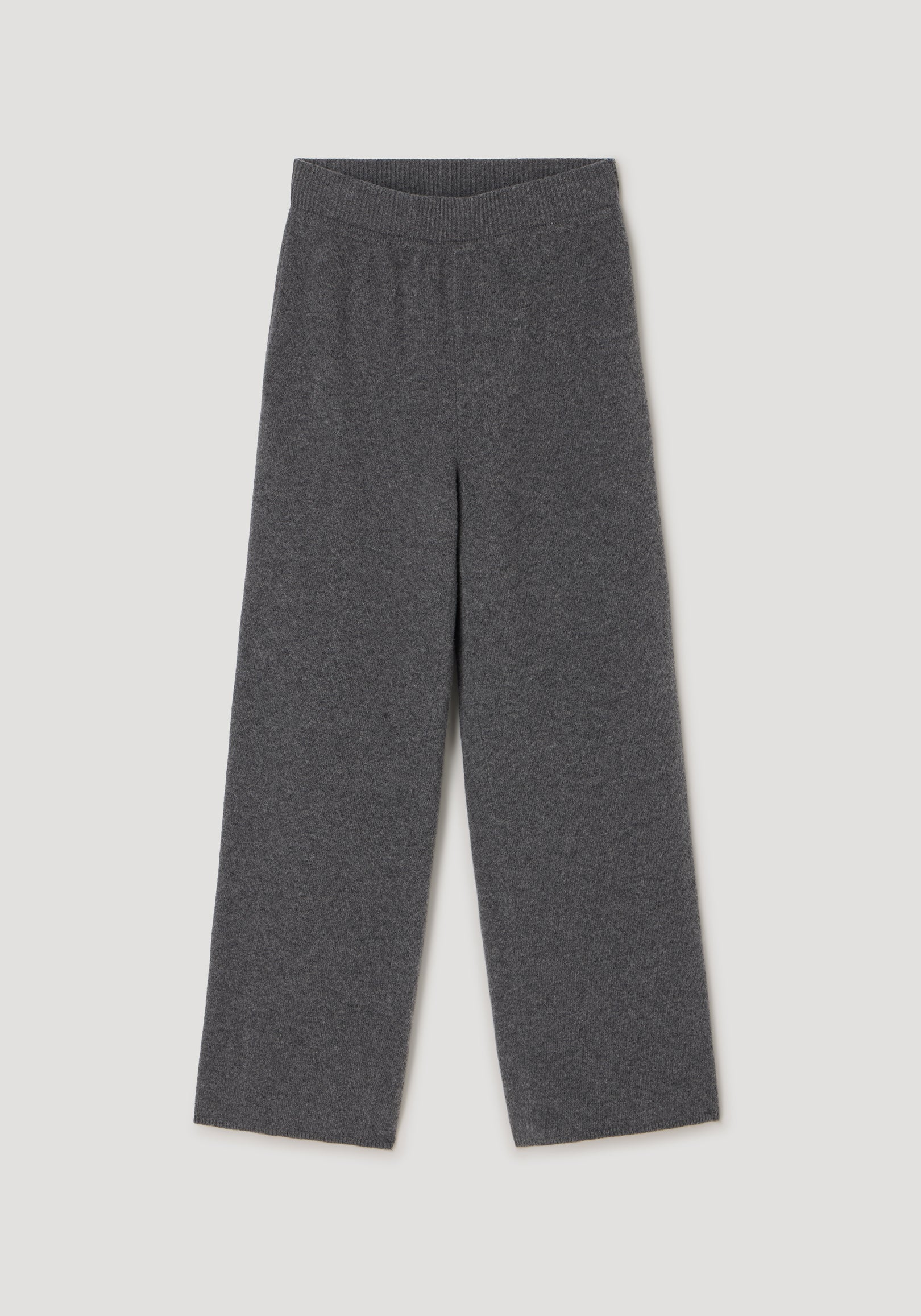 Compact knitted trousers | dark grey melange laid flat on a light background, featuring a wide-leg cut and elastic waistband for comfortable wear.