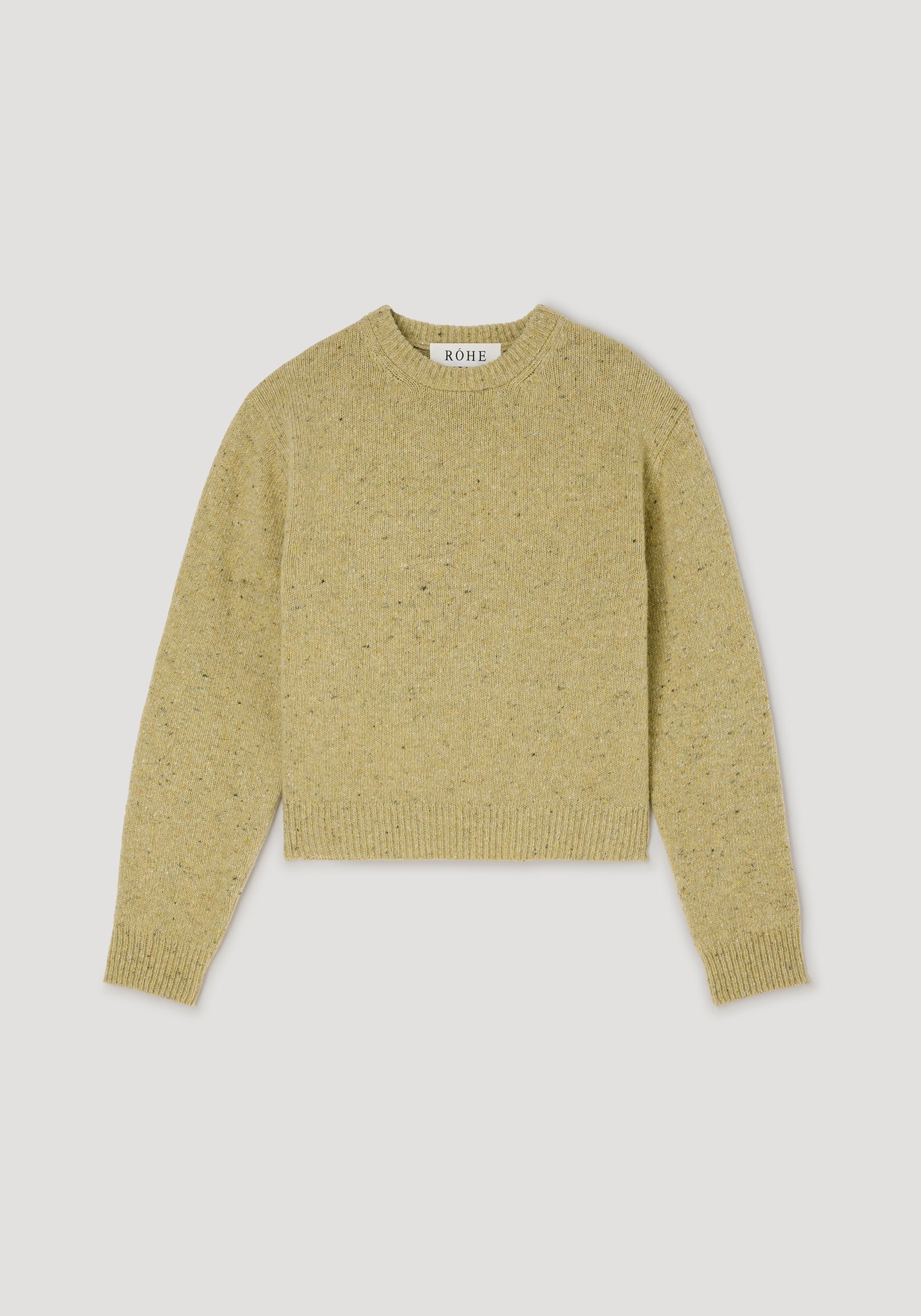 Fitted mouliné crewneck | butter mouliné sweater in a soft yellow tone with a subtle speckled texture, featuring long sleeves and a ribbed hem and cuffs.