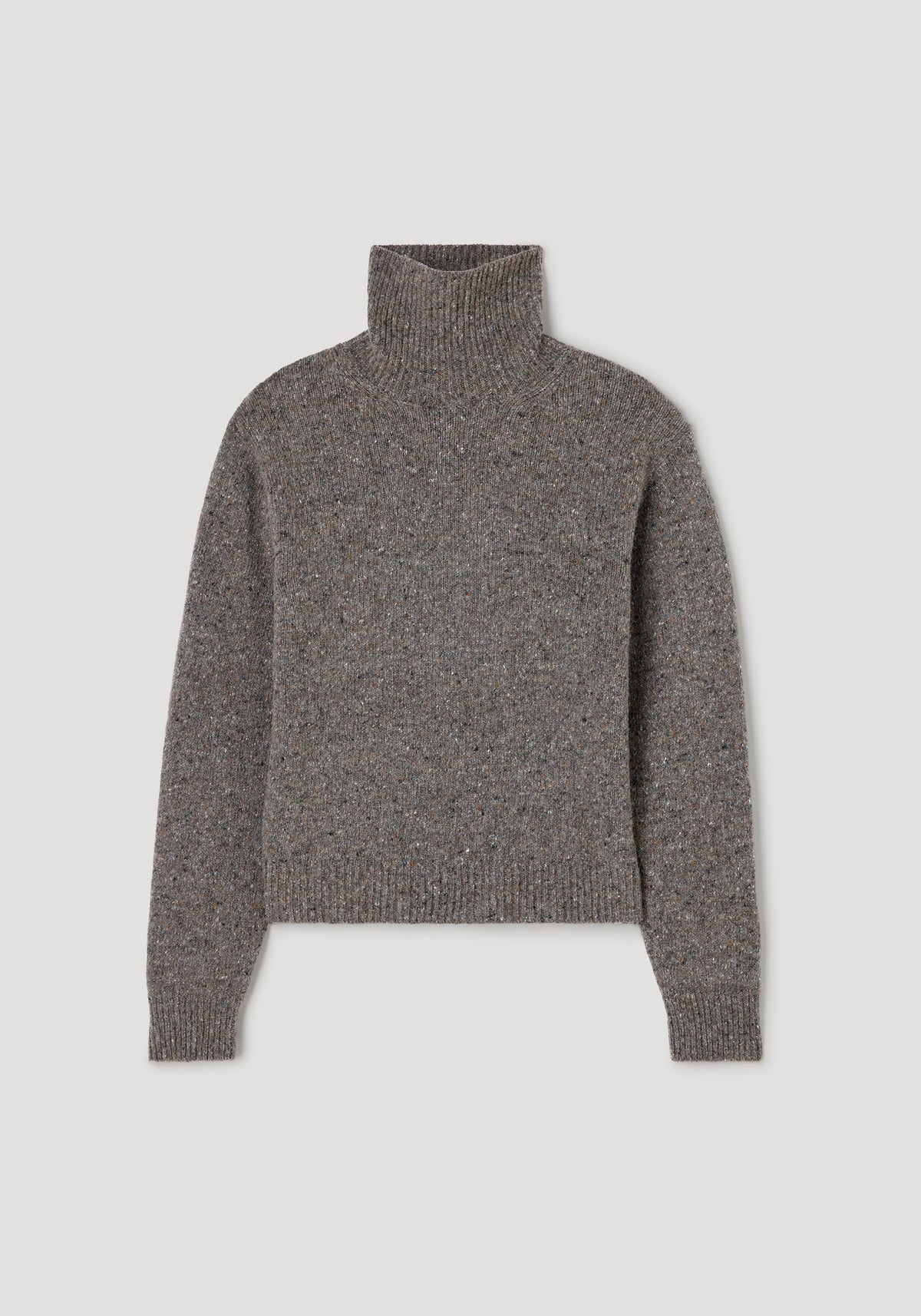 Mouliné turtleneck | grey mouliné with a high ribbed collar and long sleeves, featuring a cozy textured knit ideal for cooler weather.