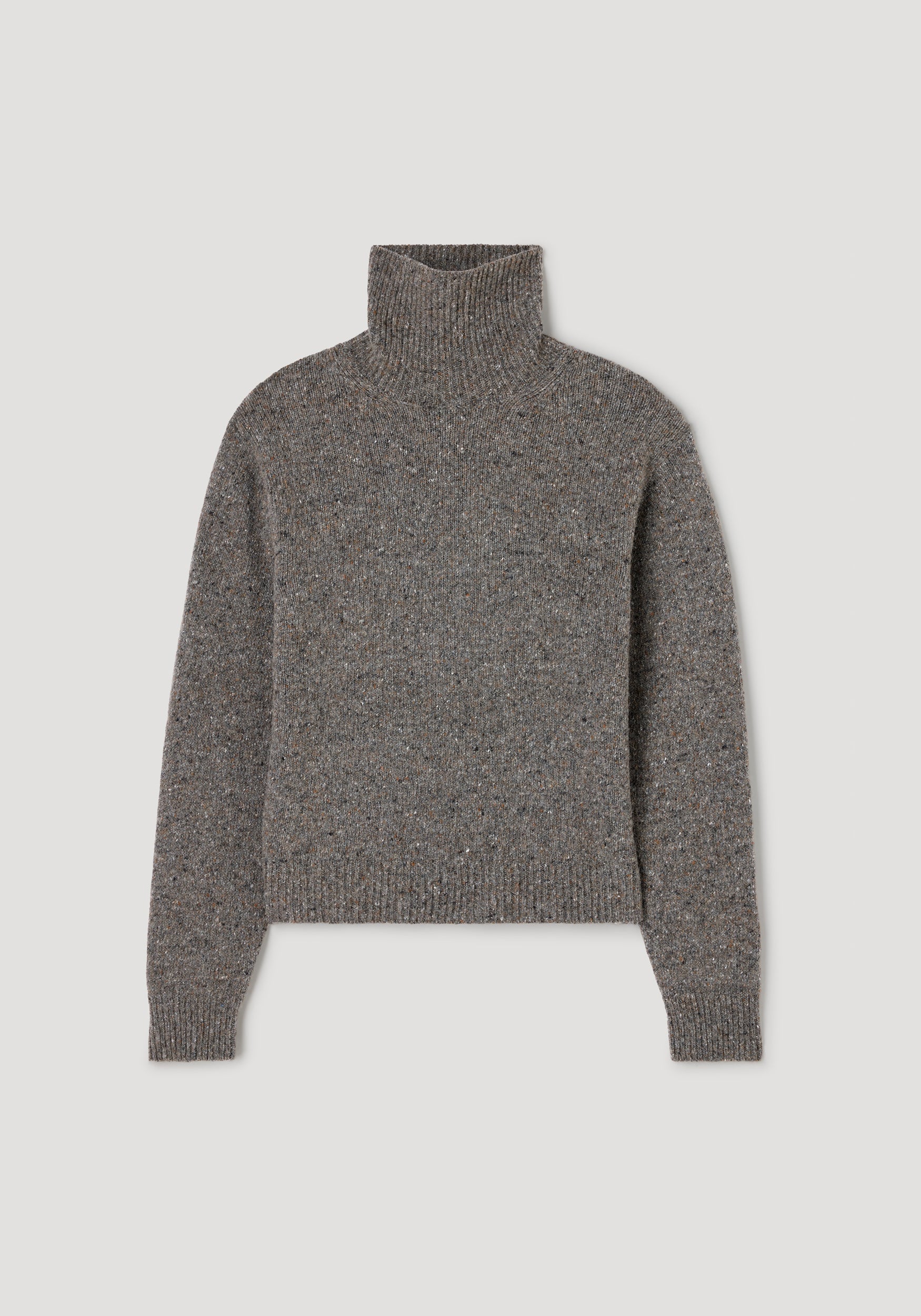 Mouliné turtleneck | grey mouliné with a high ribbed collar and long sleeves, featuring a cozy textured knit ideal for cooler weather.