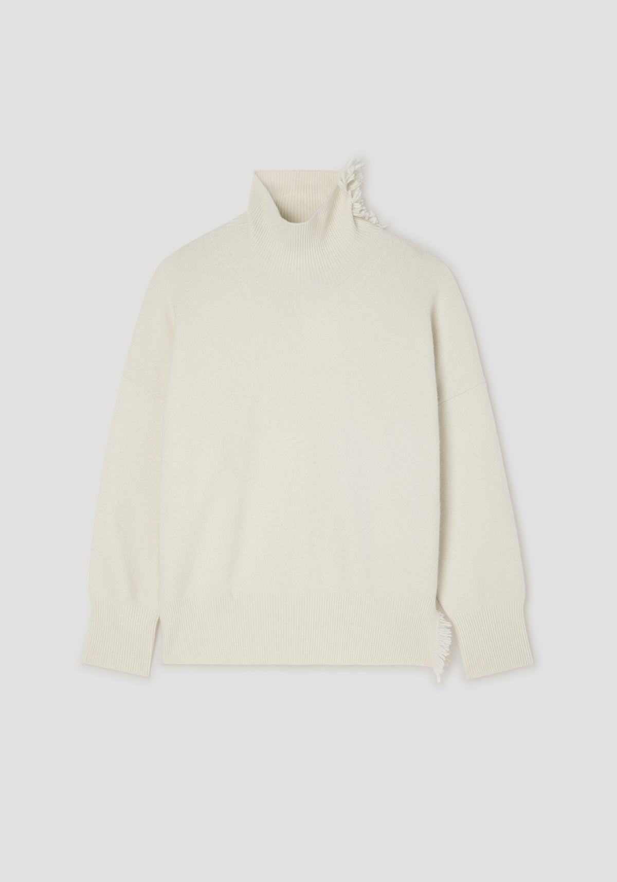 Turtleneck with raw details | off white, featuring a high neck and ribbed cuffs, made from soft knit fabric with subtle raw edge accents for a modern, minimalist look.