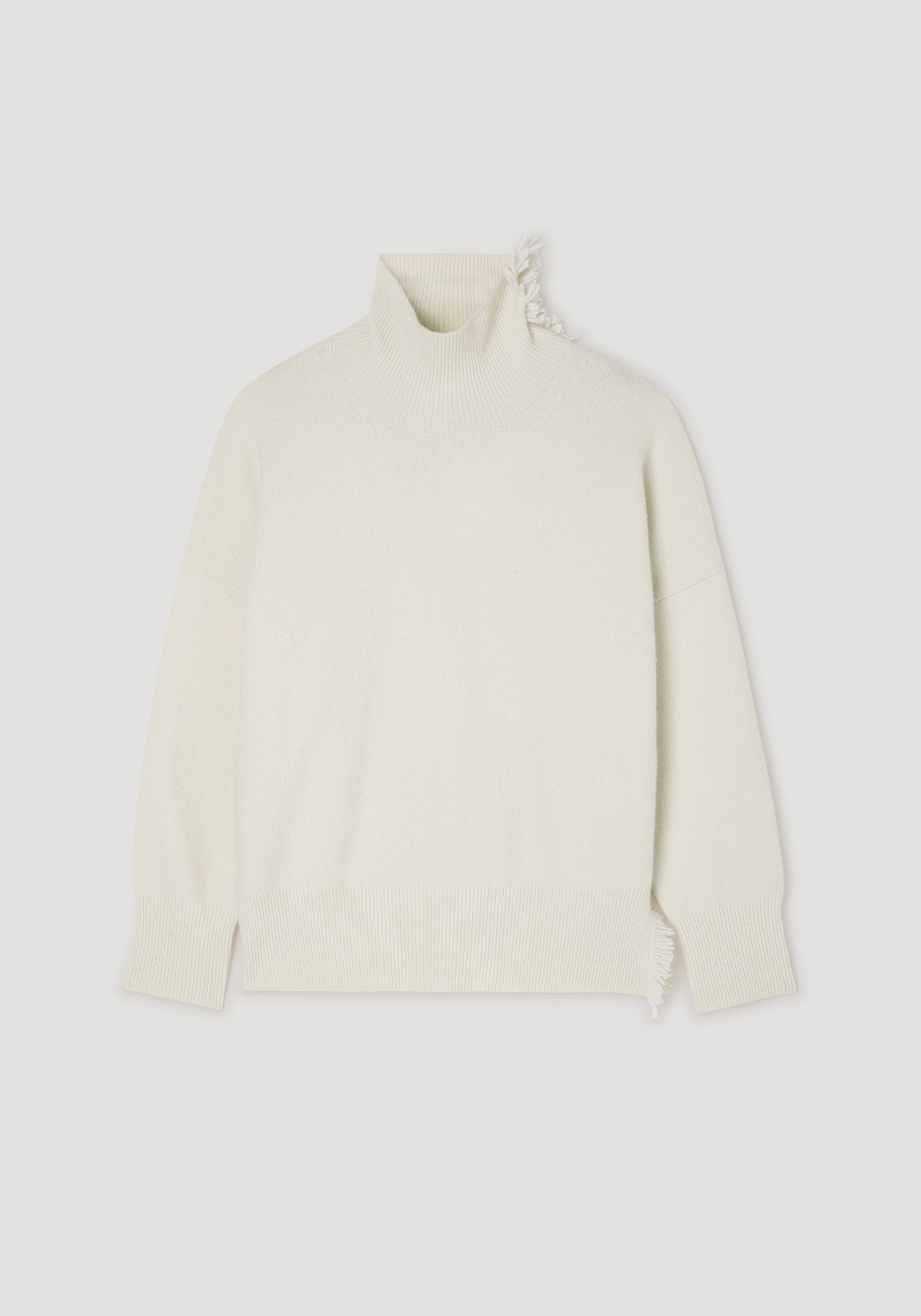Turtleneck with raw details | off white, featuring a high neck and ribbed cuffs, made from soft knit fabric with subtle raw edge accents for a modern, minimalist look.