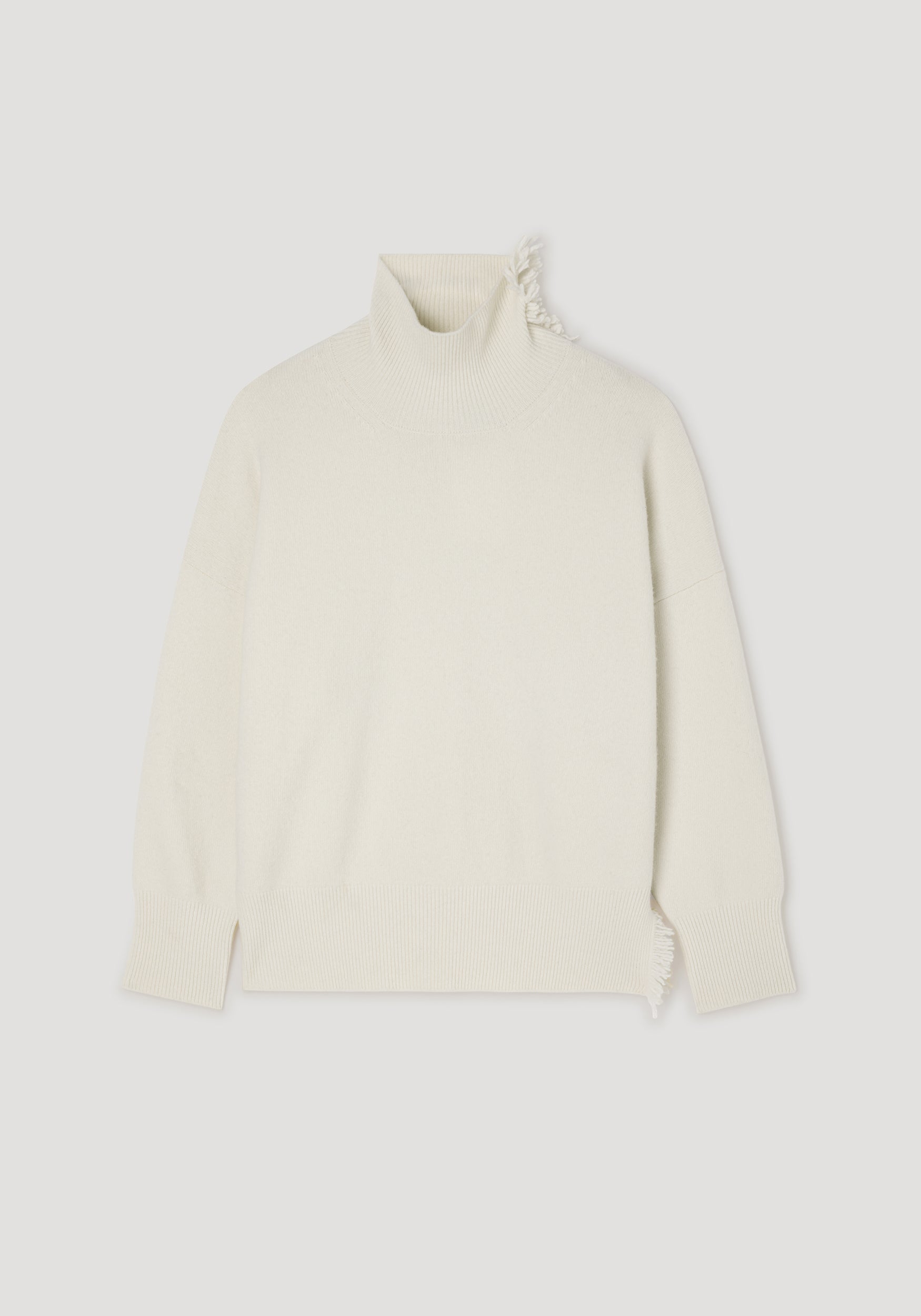 Turtleneck with raw details | off white, featuring a high neck and ribbed cuffs, made from soft knit fabric with subtle raw edge accents for a modern, minimalist look.