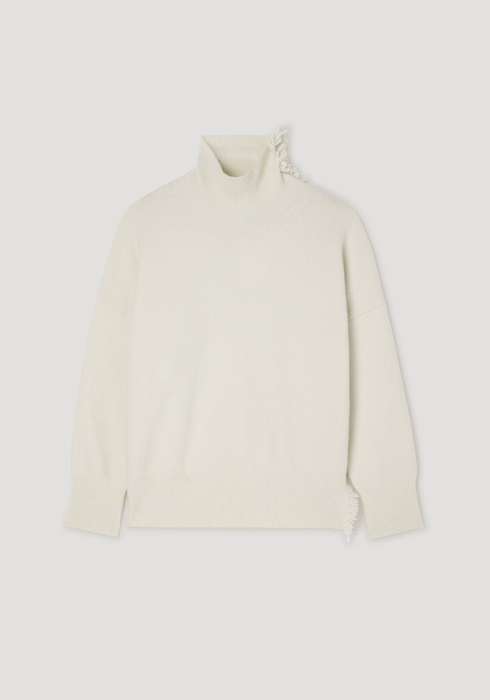 Turtleneck with raw details | off white, featuring a high neck and ribbed cuffs, made from soft knit fabric with subtle raw edge accents for a modern, minimalist look.