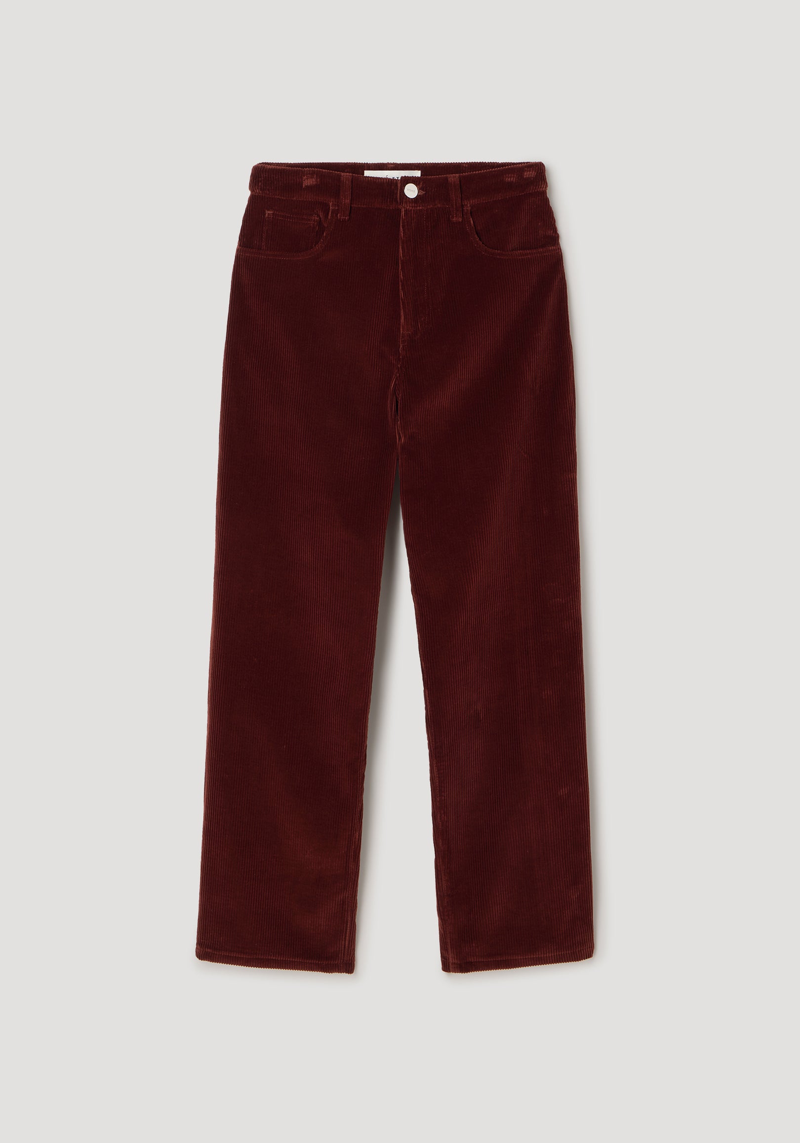 Bruun - Signature baggy corduroy trousers | wine in deep red color, featuring a high waist, relaxed fit, button and zip closure, and classic five-pocket design.
