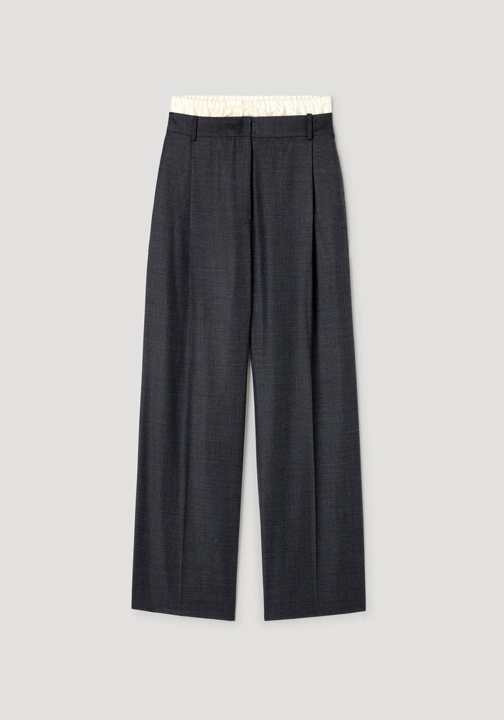 Boxer detailed trousers | dark grey melange with tailored pleats, a wide-leg cut, and a contrasting elastic waistband in off-white for a modern, comfortable fit.
