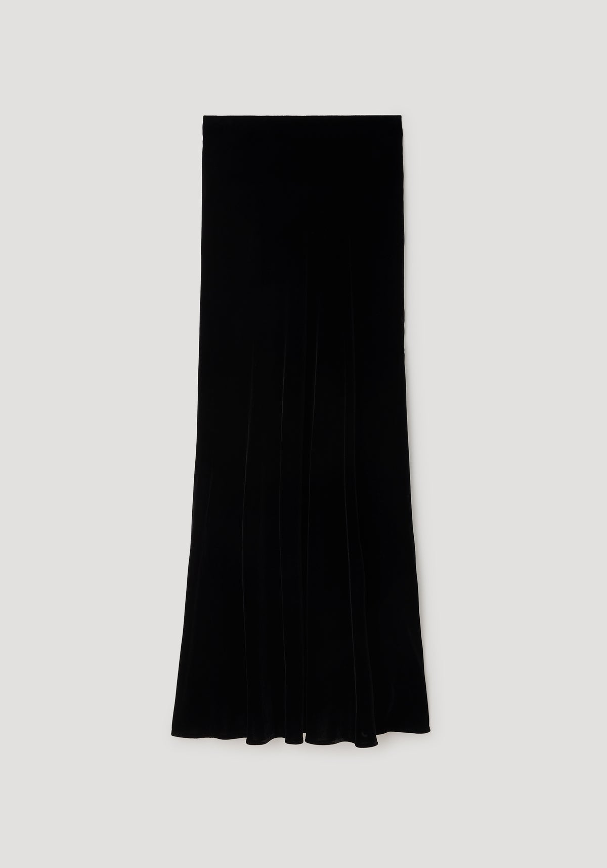 Long black skirt made from smooth fabric with graceful draping, elegant and flowing silhouette designed for a refined look, Fluid velvet skirt | black.
