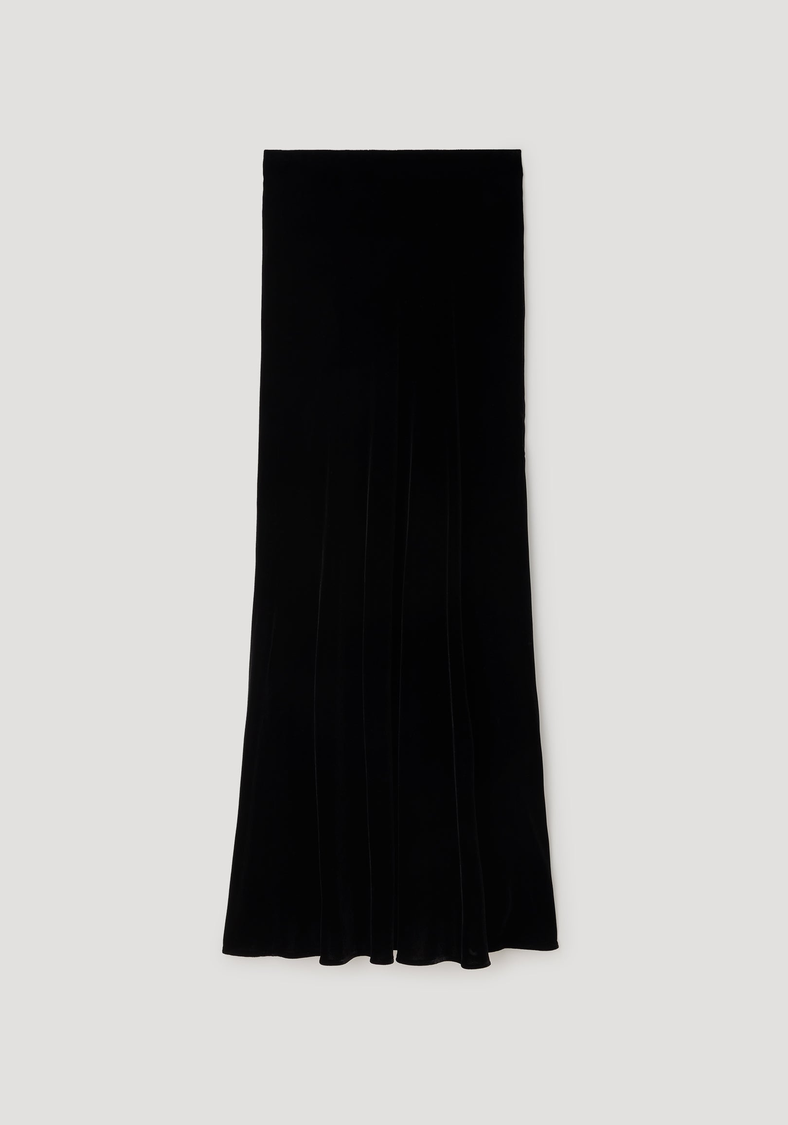 Long black skirt made from smooth fabric with graceful draping, elegant and flowing silhouette designed for a refined look, Fluid velvet skirt | black.
