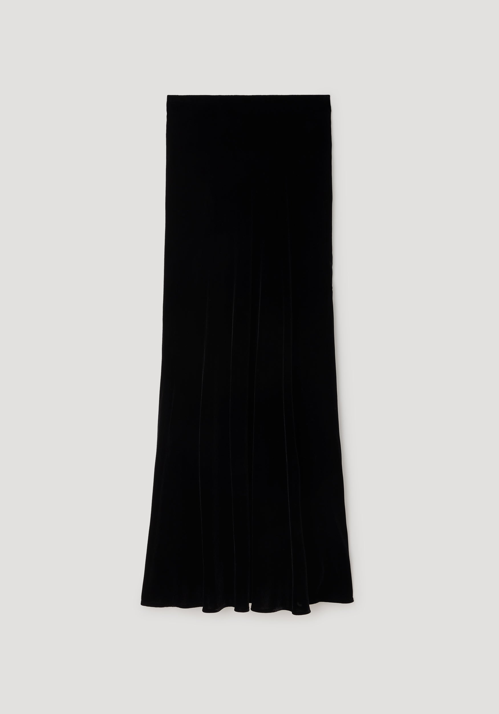 Long black skirt made from smooth fabric with graceful draping, elegant and flowing silhouette designed for a refined look, Fluid velvet skirt | black.