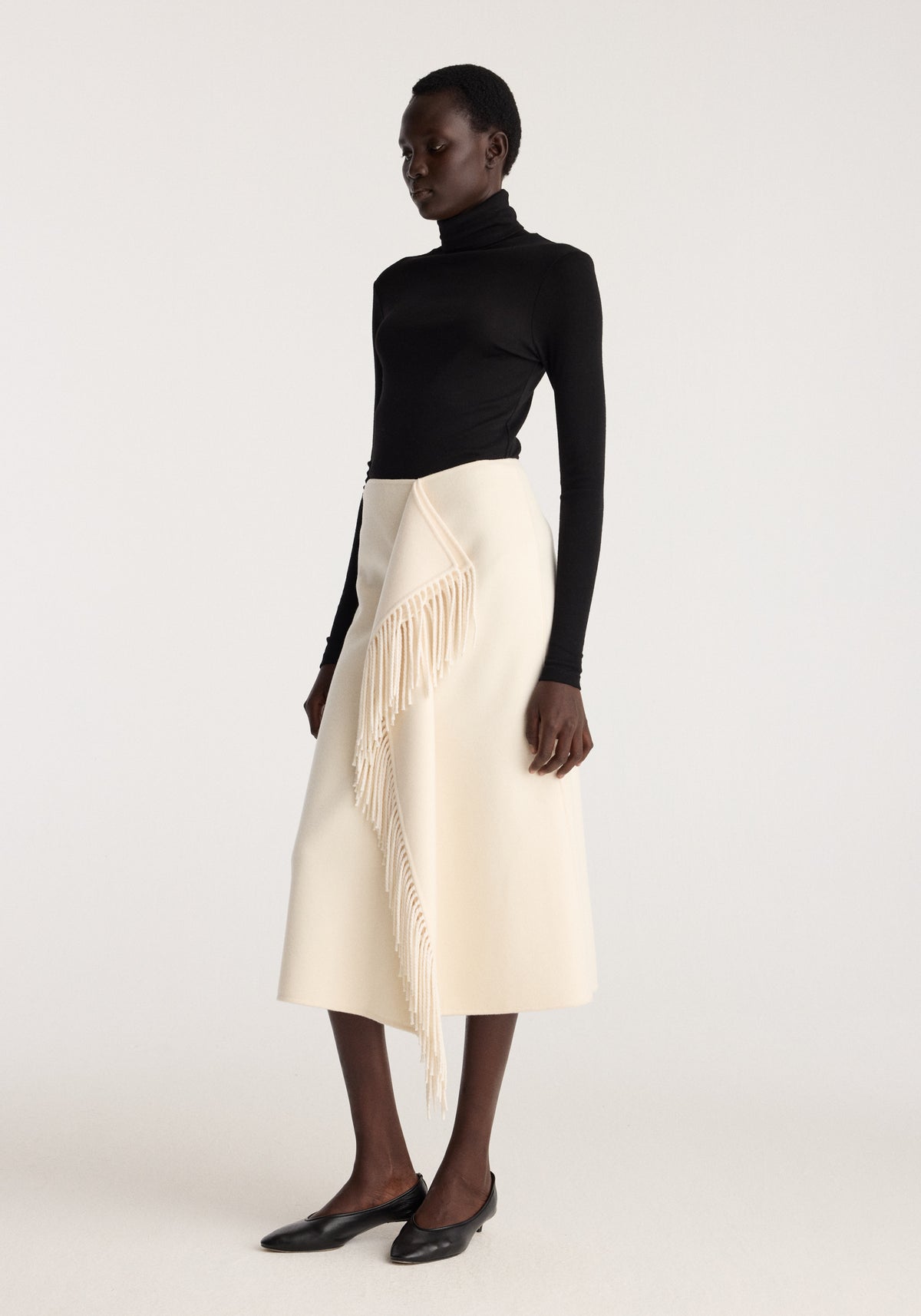 Double-faced fringe skirt | off white