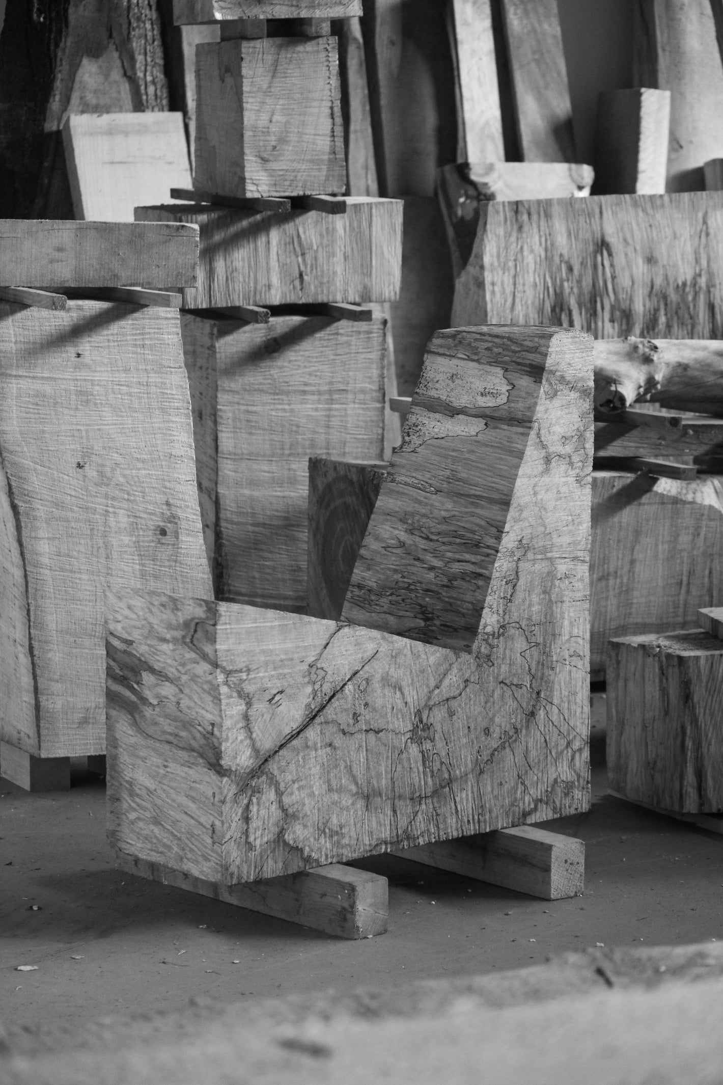 Brutalist Chair | 5788: Rough-cut oak slabs and blocks form this striking, handcrafted chair by Arne Kristian, emphasizing natural texture and minimalist design.