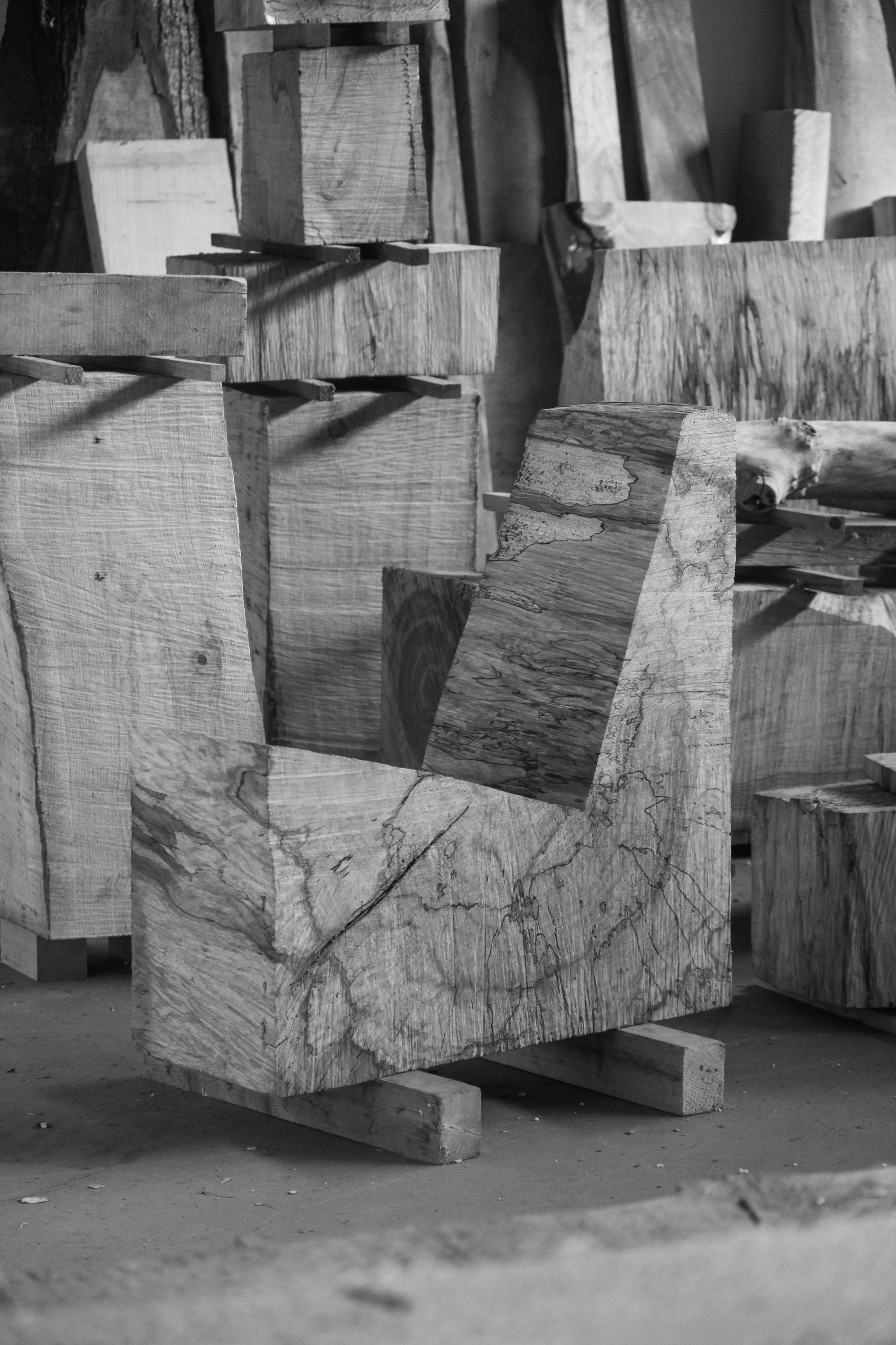 Brutalist Chair | 5788: Rough-cut oak slabs and blocks form this striking, handcrafted chair by Arne Kristian, emphasizing natural texture and minimalist design.