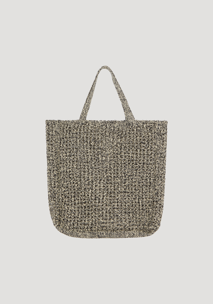 Mouliné knitted tote bag | black cream melange