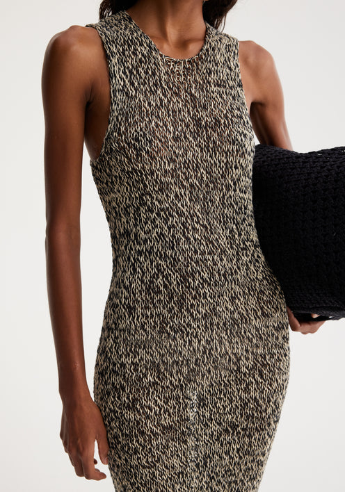 Mouliné knitted dress | black cream melange