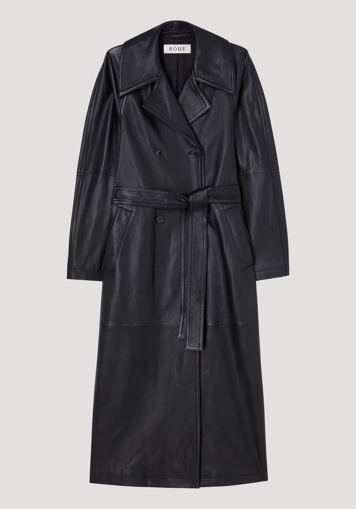 Belted leather trenchcoat | black