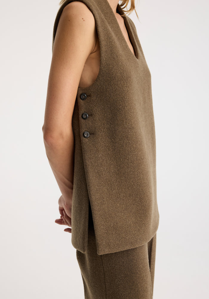 Side split wool top | moss