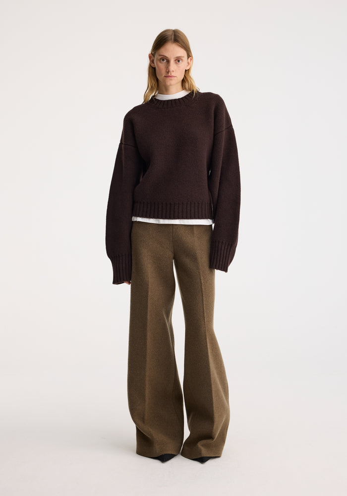 Compact crewneck jumper | dark brown