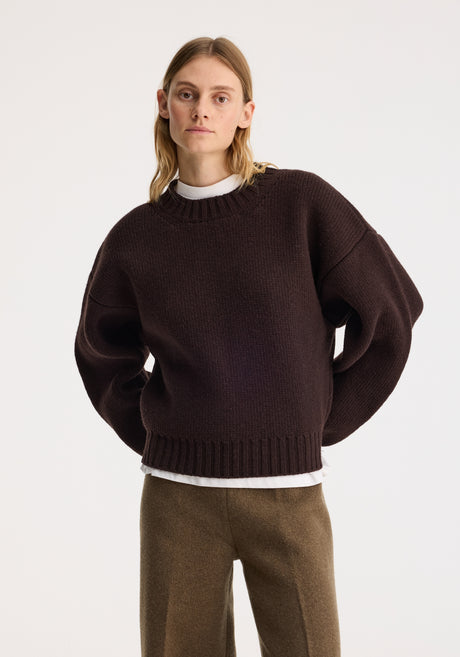 Compact crewneck jumper | dark brown