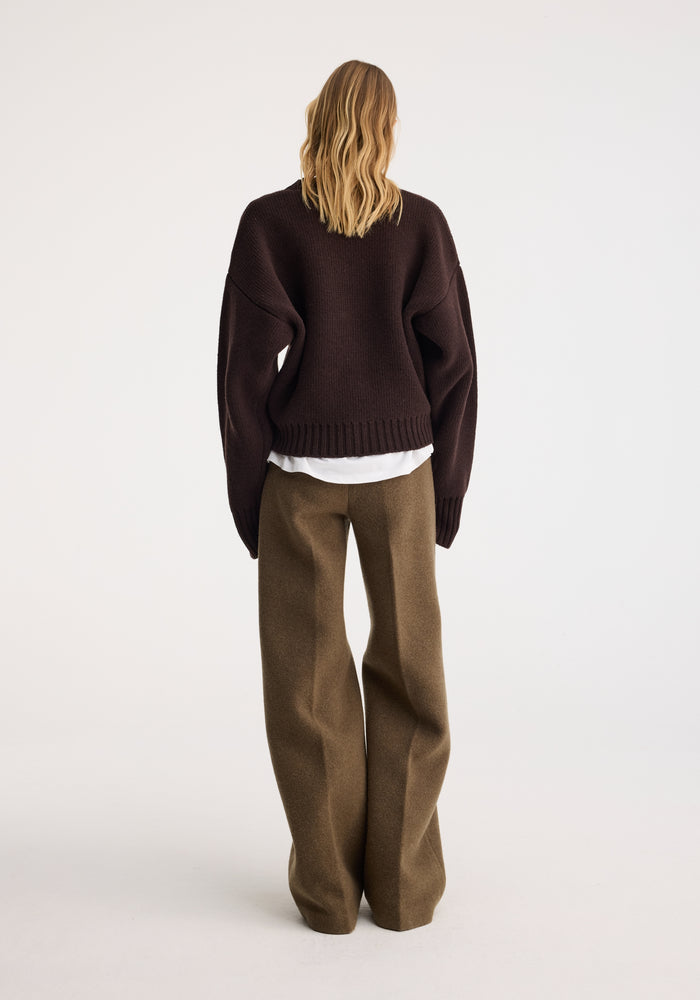 Compact crewneck jumper | dark brown