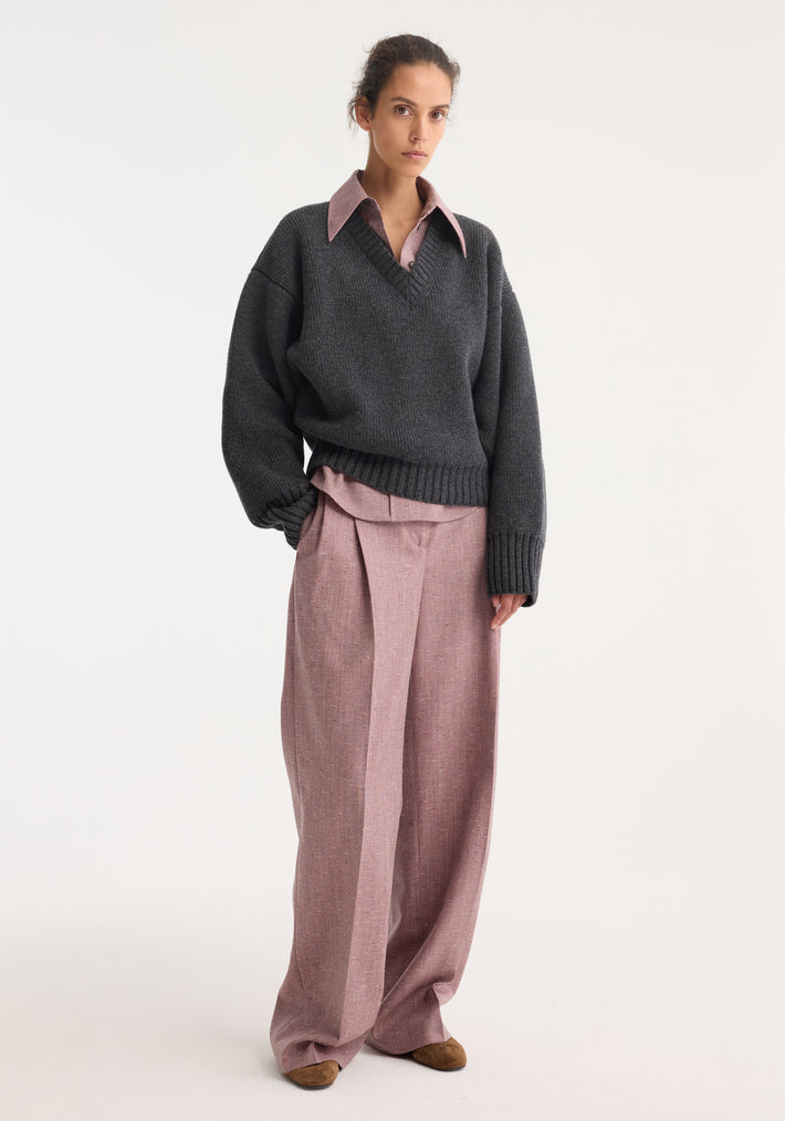 Sculptural compact v-neck | mid grey melange