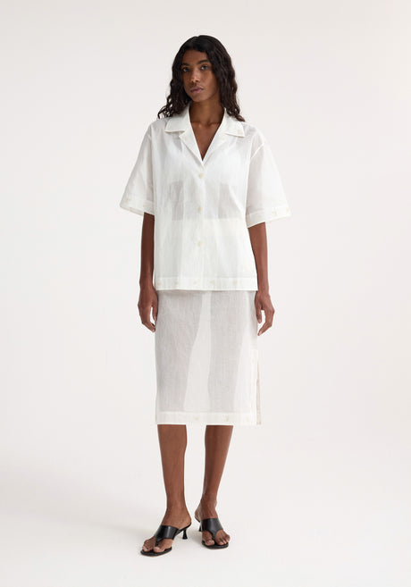 Camp collar organza shirt | off white