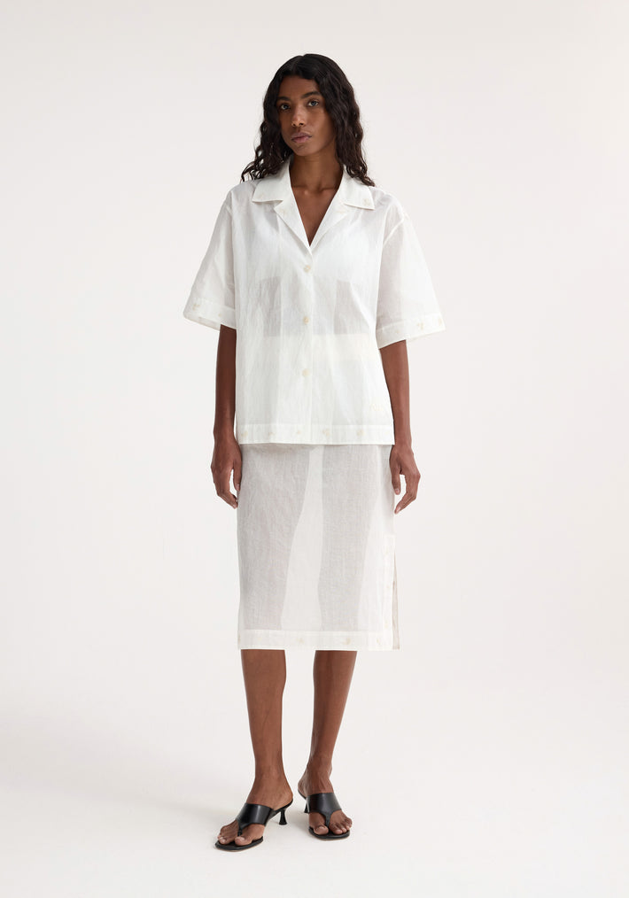 Camp collar organza shirt | off white