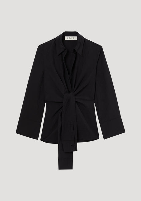 Hammered silk knotted shirt | black