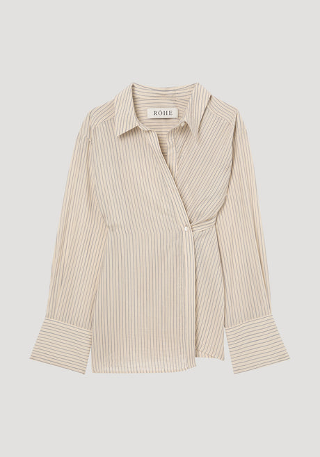 Asymmetric waisted striped shirt | cream / navy stripe