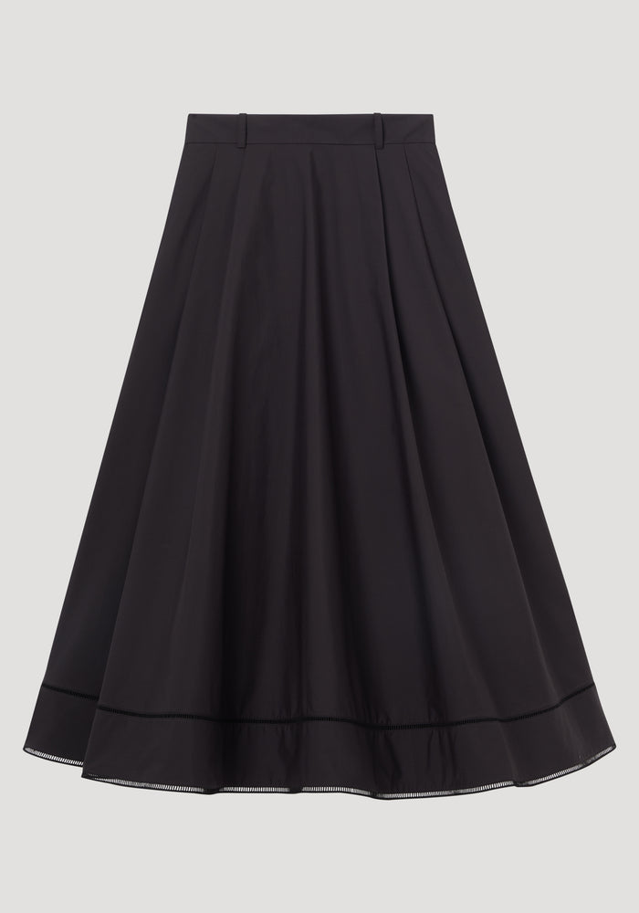 Ladder embroidered poplin skirt | black