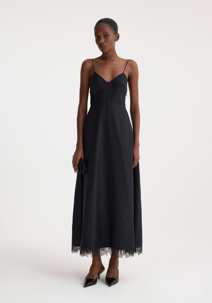 Bustier silk lace dress | black