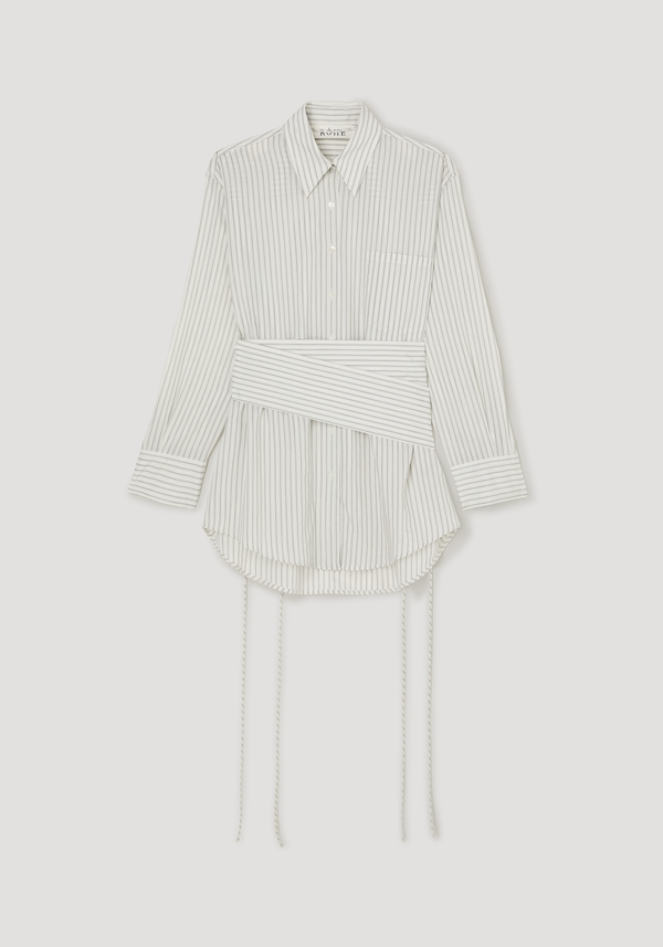 Silk stripe belted shirt | fine stripe