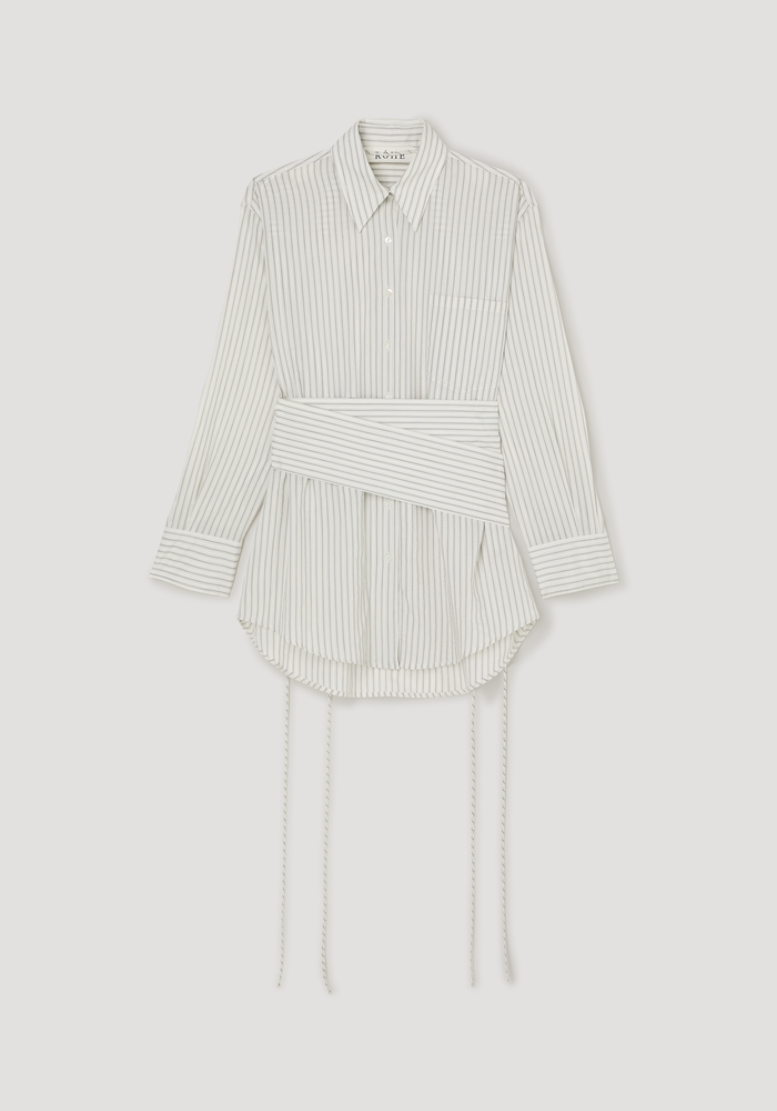 Silk stripe belted shirt | fine stripe