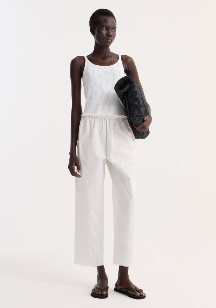 Embroidered poplin trousers | optic white