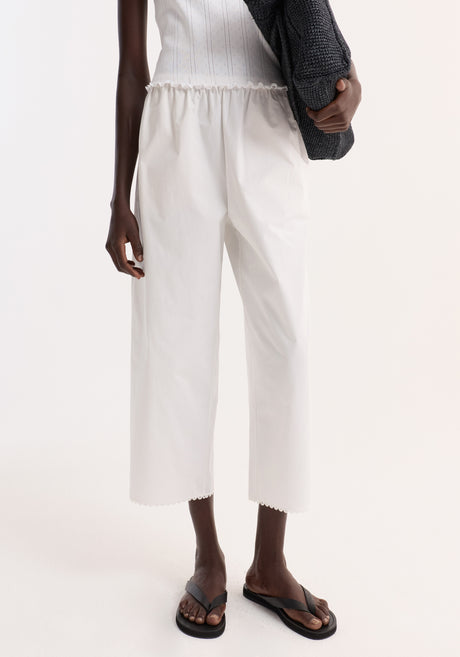 Embroidered poplin trousers | optic white