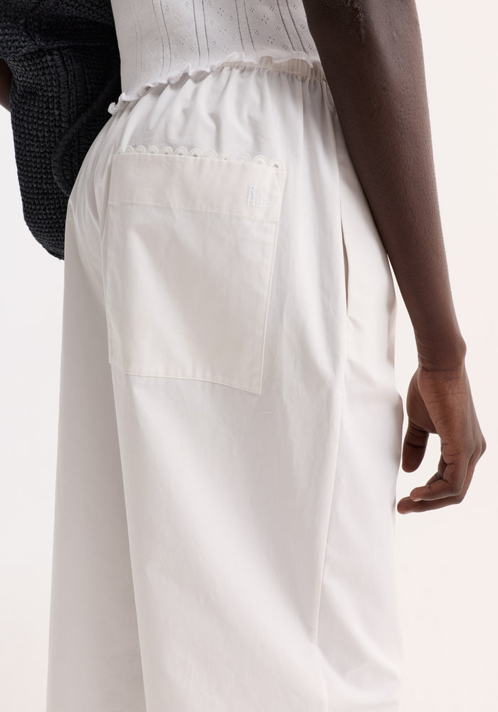Embroidered poplin trousers | optic white