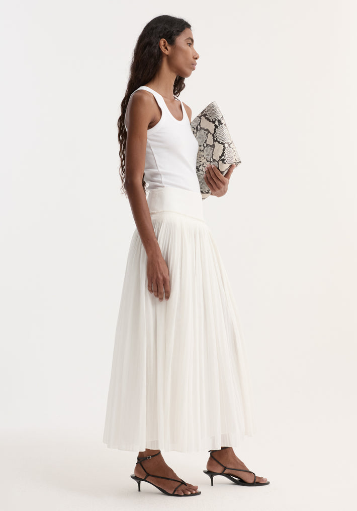Pleated cotton muslin skirt | optic white