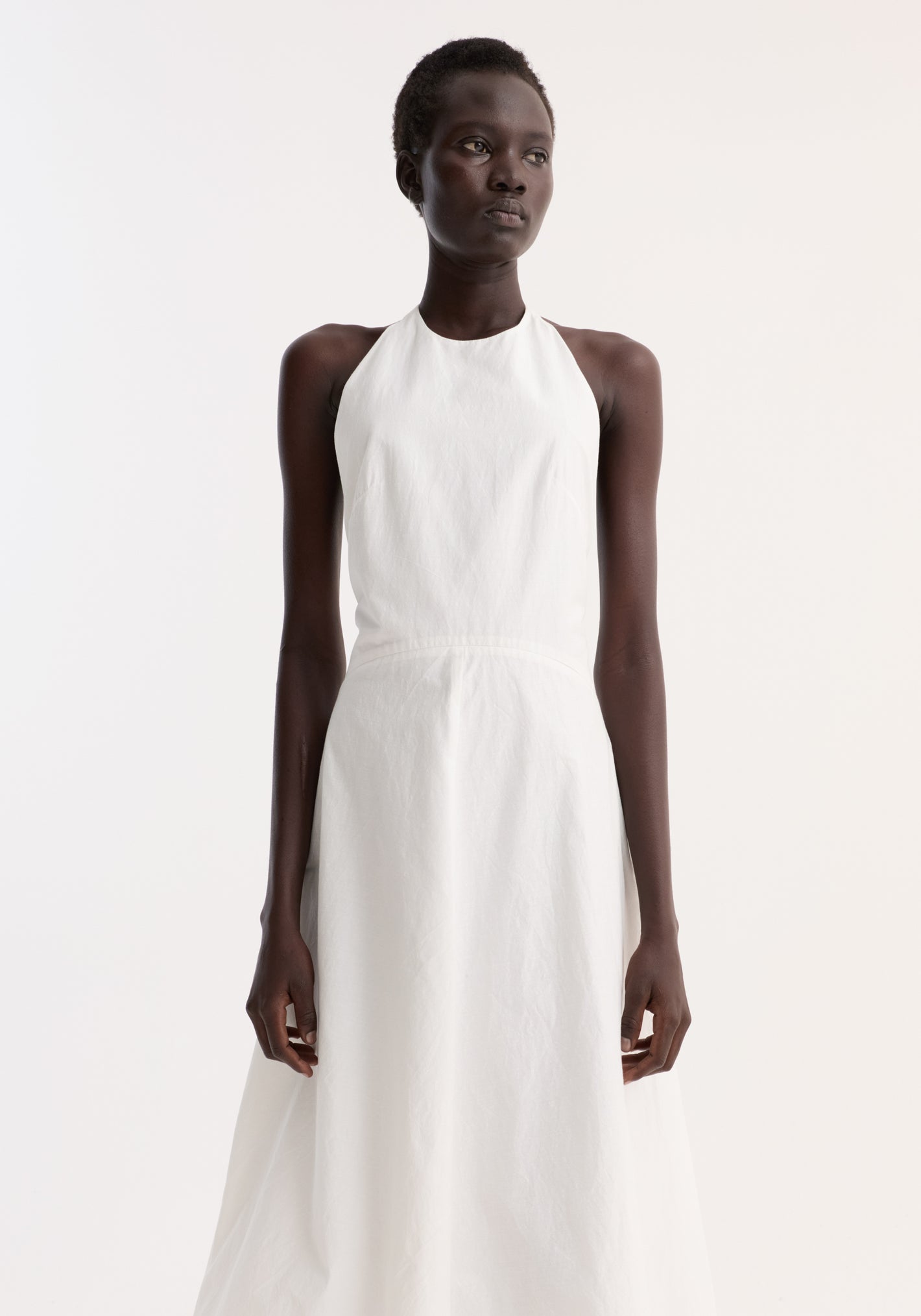 Halter textured cotton dress | off white
