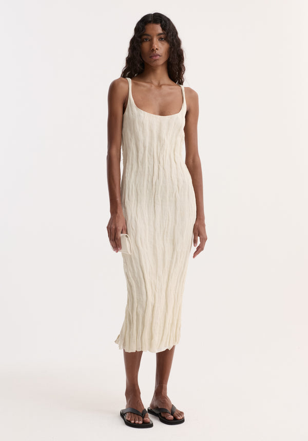 Textured square neck dress | cream