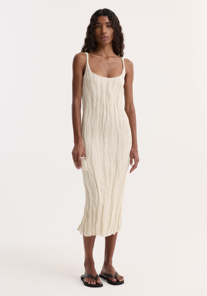 Textured square neck dress | cream